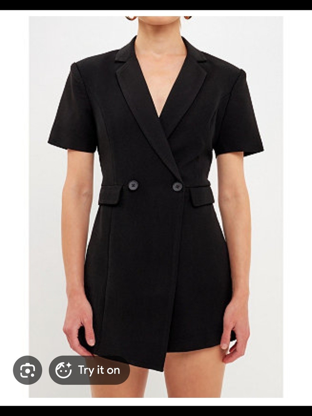 Endless Rose Black Short-Sleeve Blazer Romper Mock Shorts.